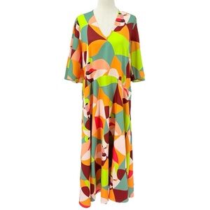 Hutch | Dresses | Hutch Anthropologie Abstract Wrap Maxi Dress Womens Lg  Green Geometric Flowy | Poshmark